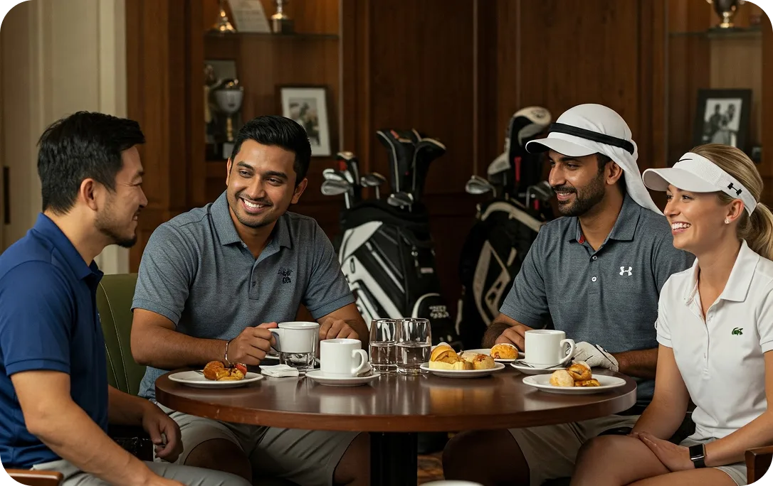 People enjoying a social gathering at a golf club